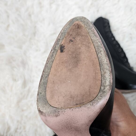 Prada heeled lace up booties leather Sz 37 black A30 - Picture 6 of 7